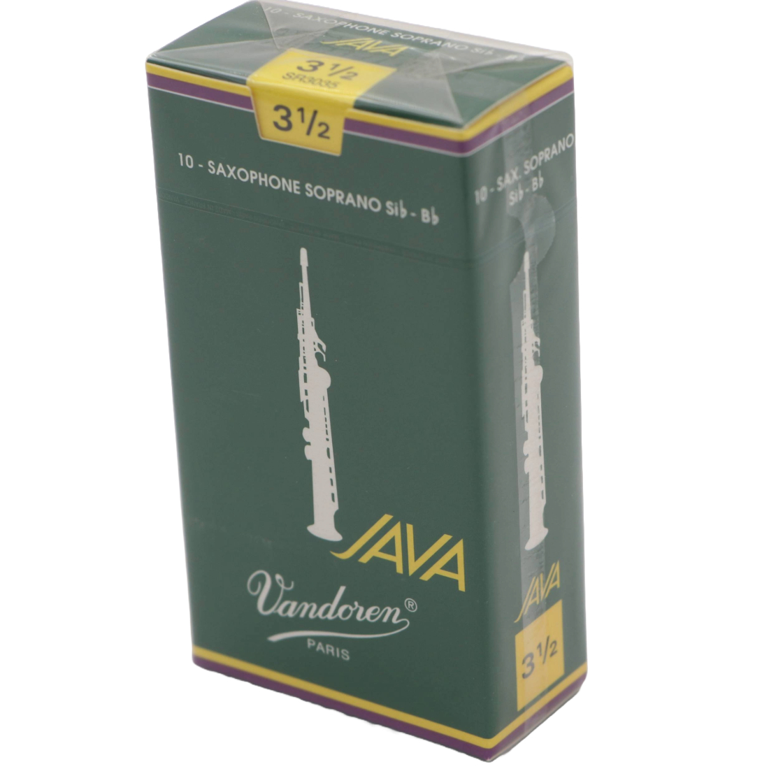 Green box of 10 Vandoren Java Soprano sax reeds - Strength of 3.5