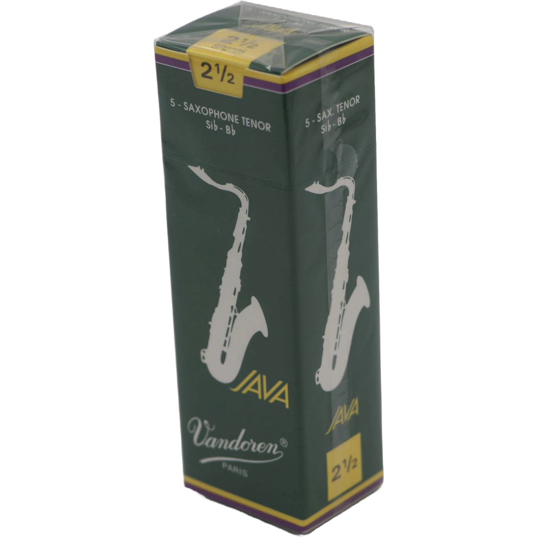 Green box of 5 Vandoren Java Tenor sax reeds - Strength of 2.5