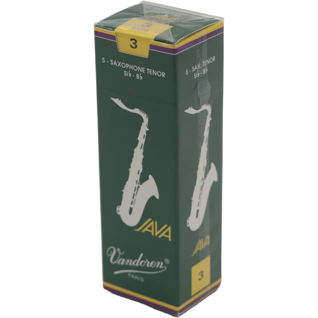 Green box of 5 Vandoren Java Tenor sax reeds - Strength of 3