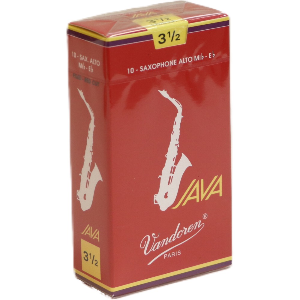 Red box of 10 Vandoren JAVA Alto Saxophone reeds - Strength of 3.5