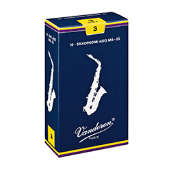 Blue box of 10 Vandoren traditional alto saxophone reeds