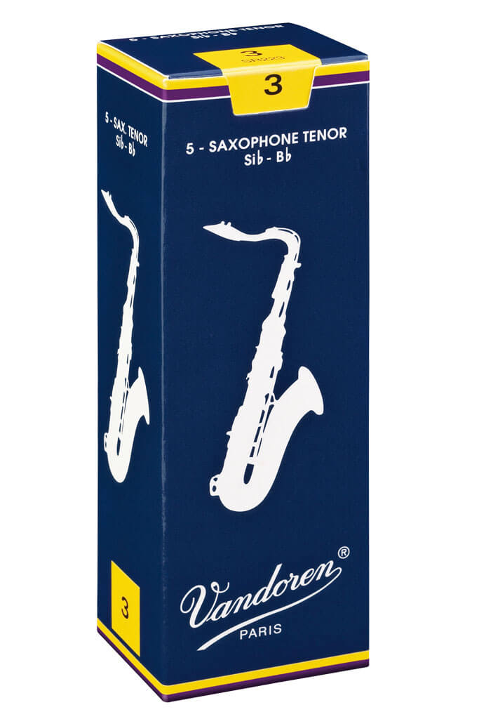 Blue box of 5 Vandoren traditional tenor saxophone reeds