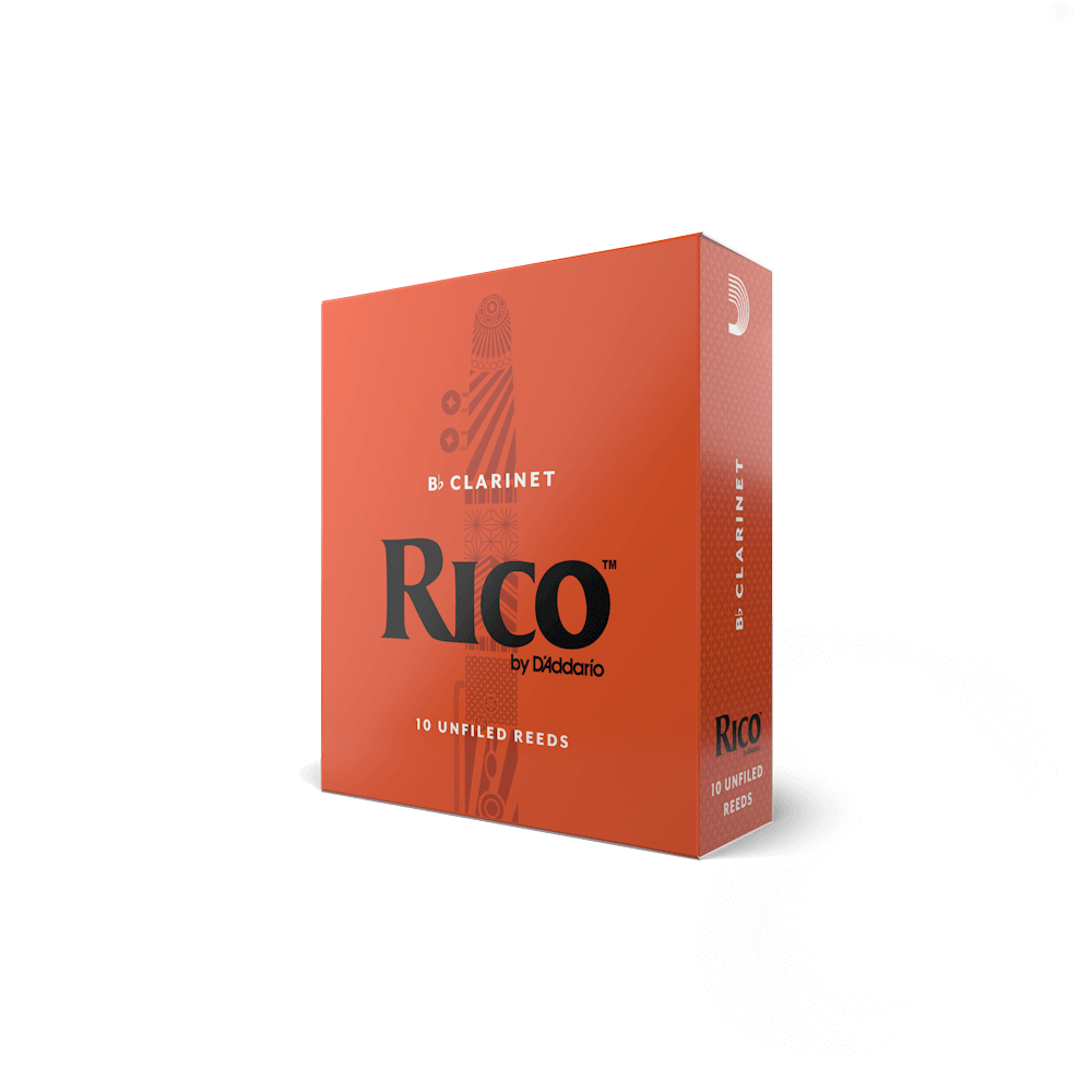 Orange box of Ten Rico B Flat Clarinet Reeds Strength Three and a Half