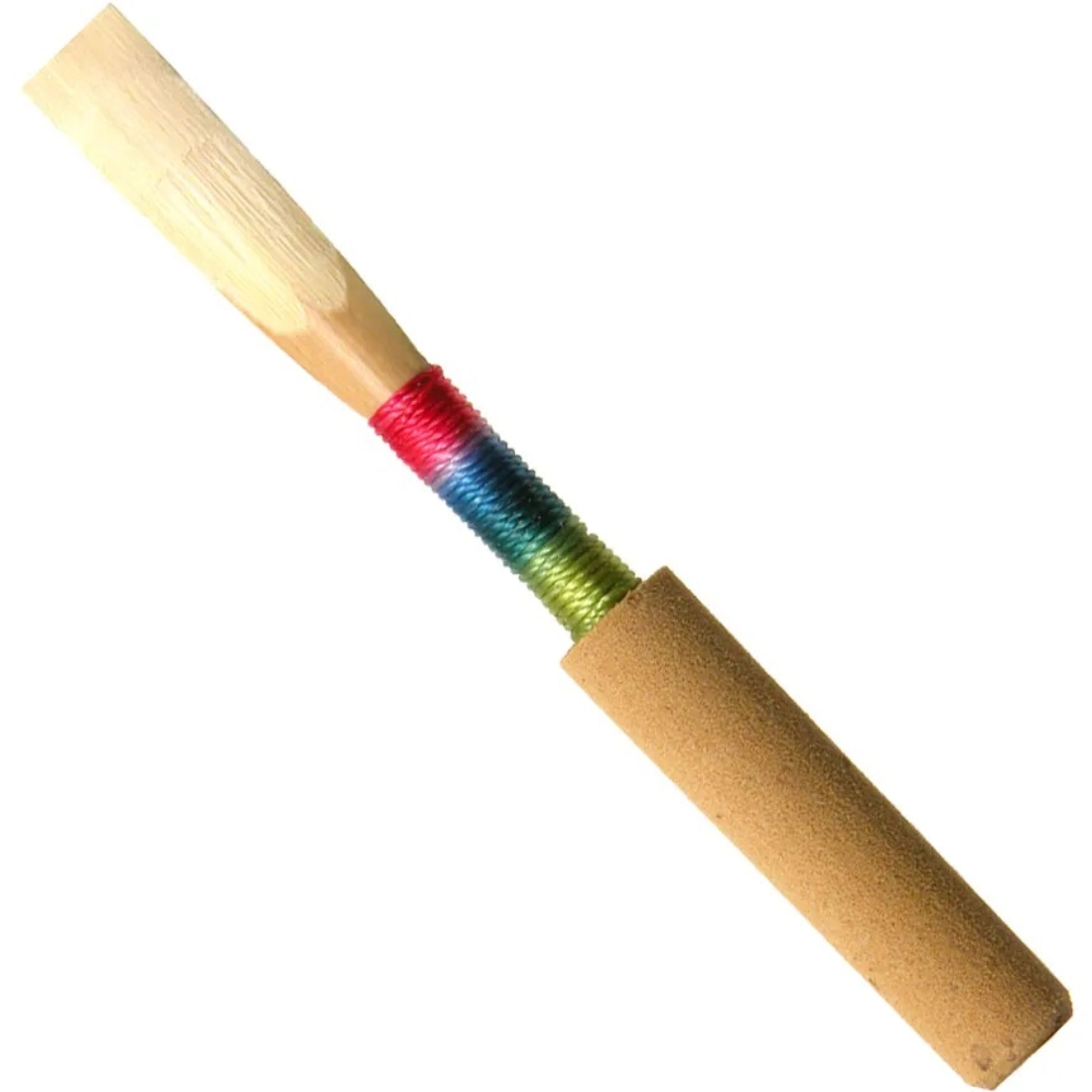 Charles oboe cane weed wound with red, blue, and green string - strength of medium soft