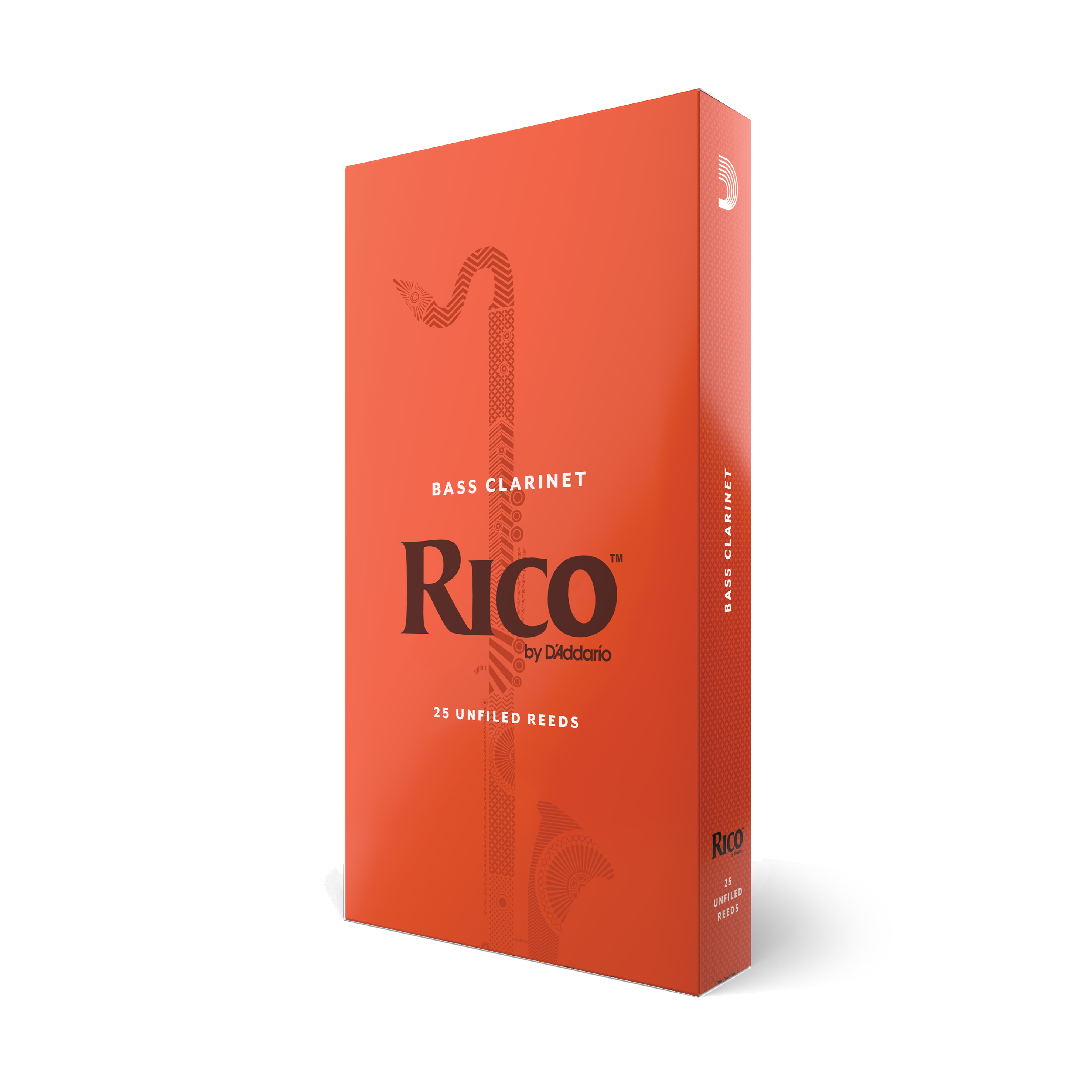 orange box of twenty five Rico bass clarinet reeds, strength two and a half