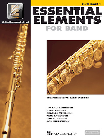White cover with images of Flute for Essential Elements Interactive Book 1 for Flute