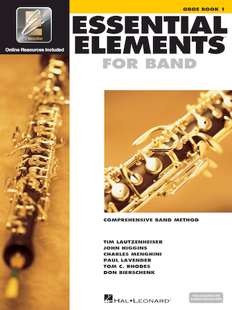 White cover with images of oboe for Essential Elements Interactive Book 1 for oboe