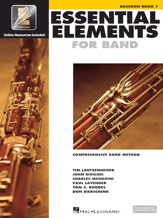 White cover with images of Bassoon for Essential Elements Interactive Book 1 for Bassoon