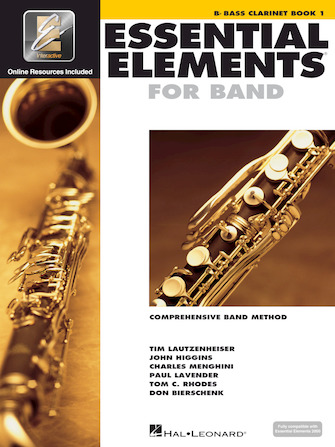 White cover with images of Bass Clarinet for Essential Elements Interactive Book 1 for Bass Clarinet
