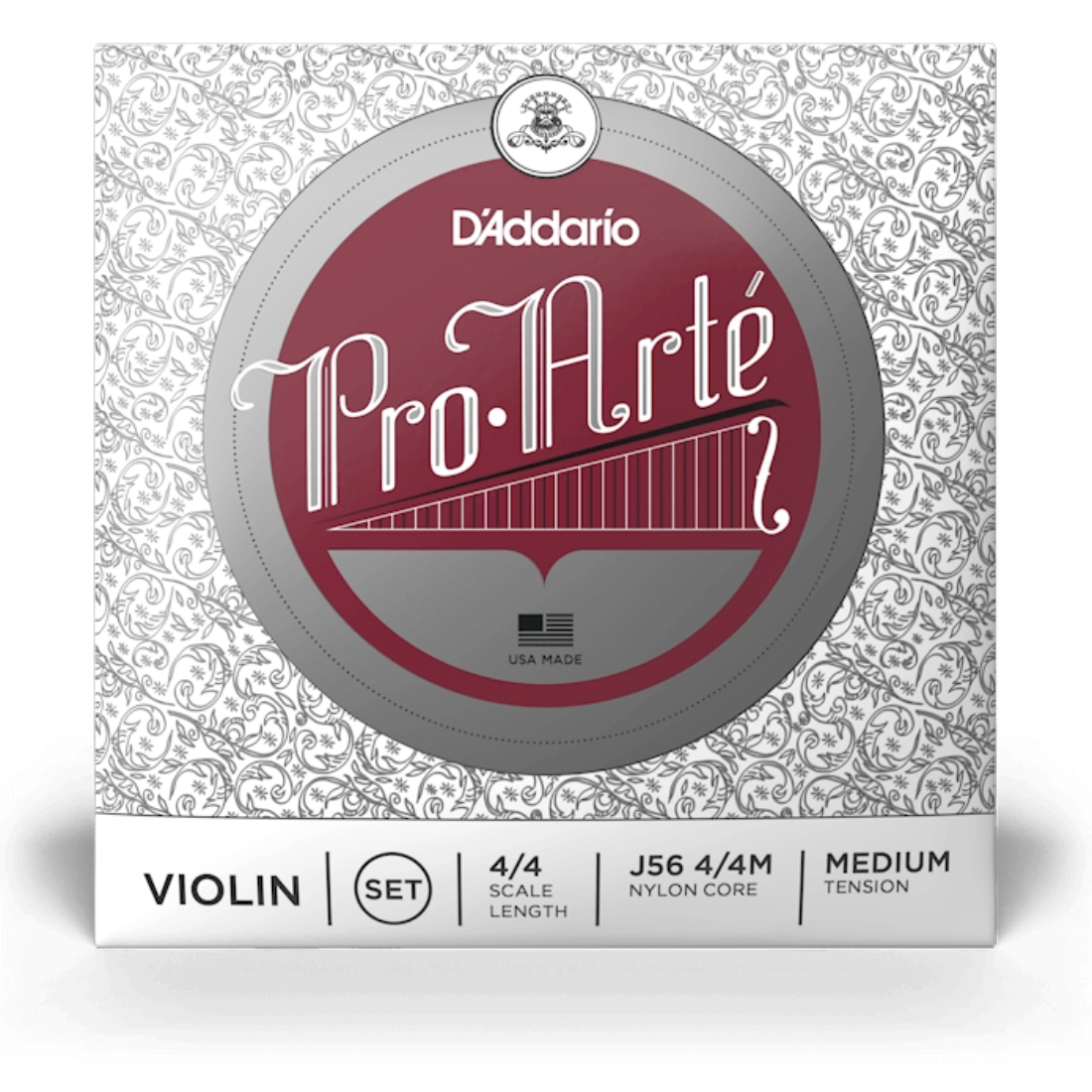 Box of Pro-Arte Violin strings by D'Addario, silver with a red circle in the middle 