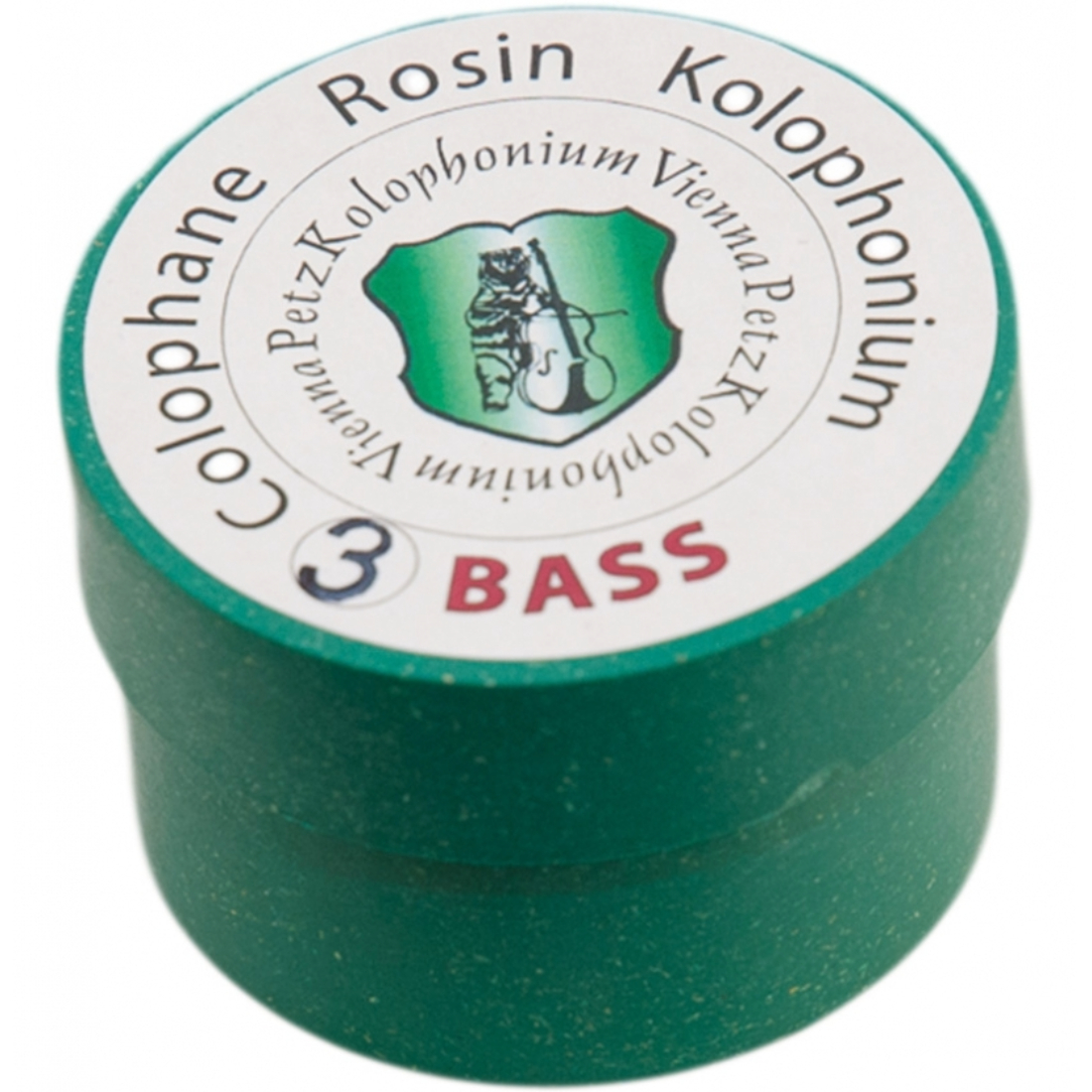 Green and white case of Petz Bass Rosin