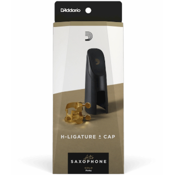 white and gold box of a D'Addario H Ligature and Cap