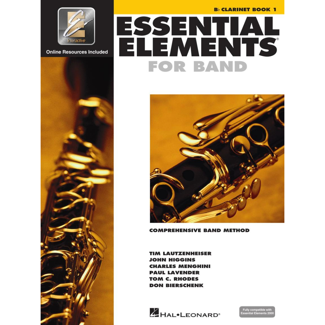 White cover with images of instruments titled essential elements for band book 1
