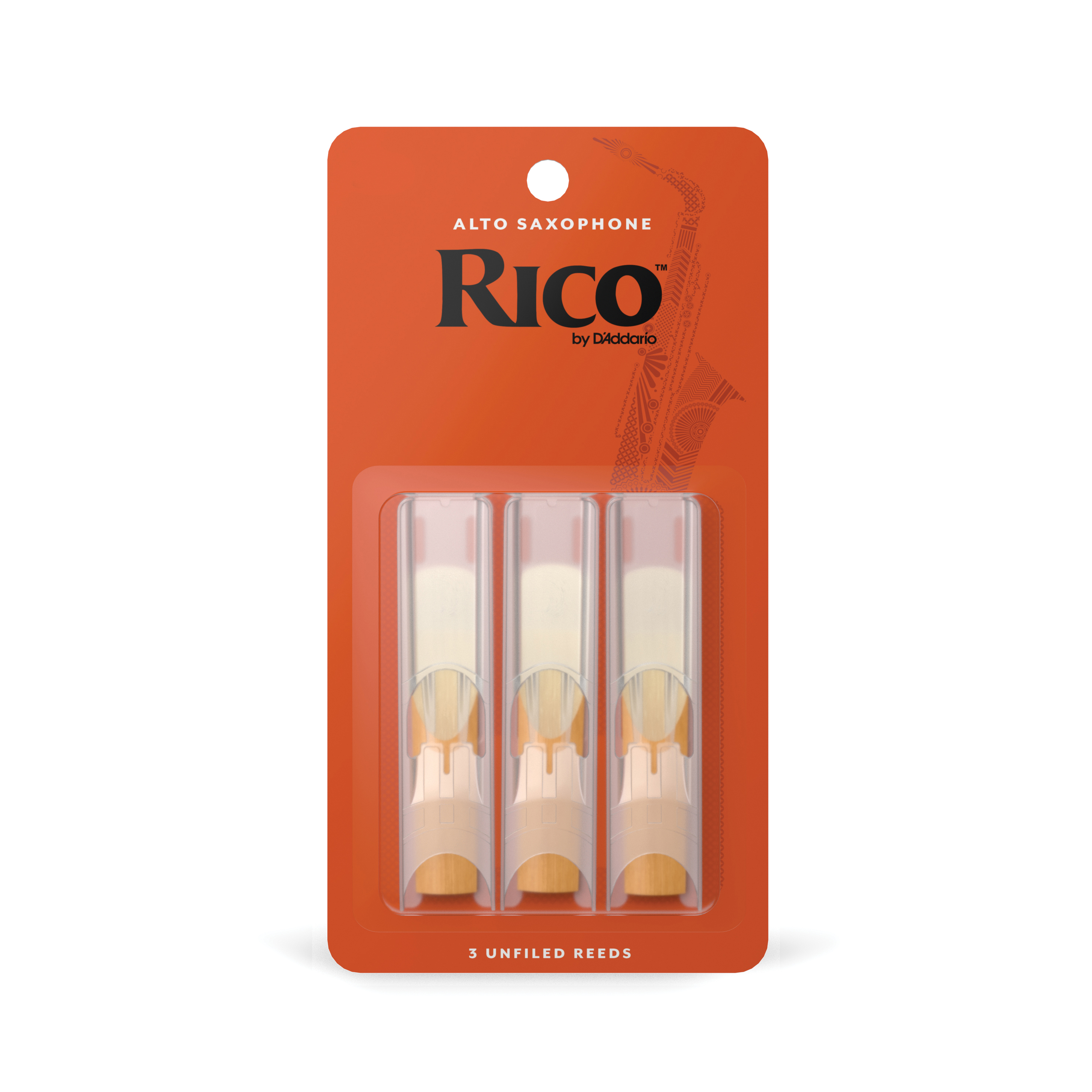 Orange Card of Three Rico Alto Sax Reeds 