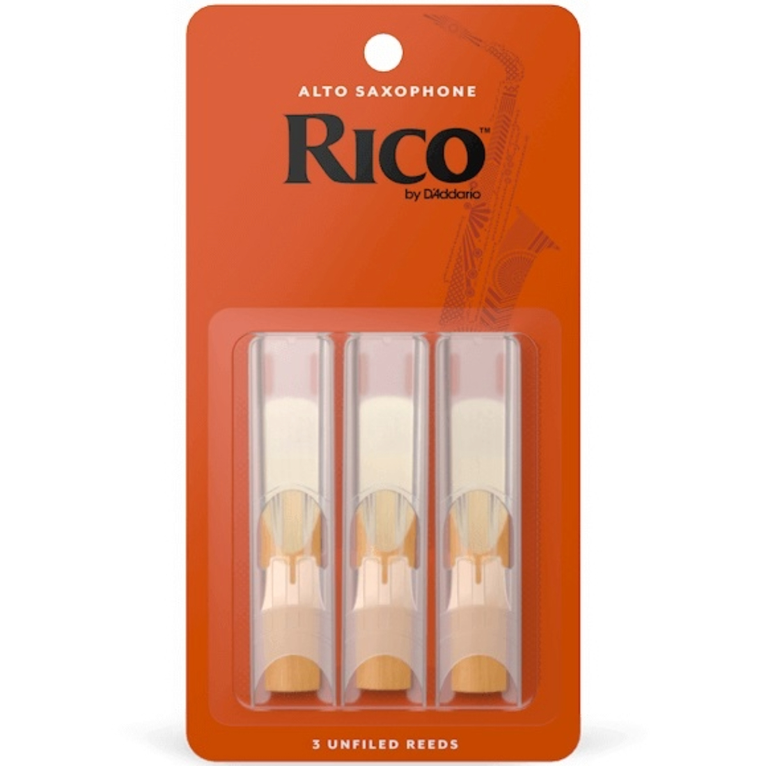 Orange Card of Three Rico Alto Sax Reeds 