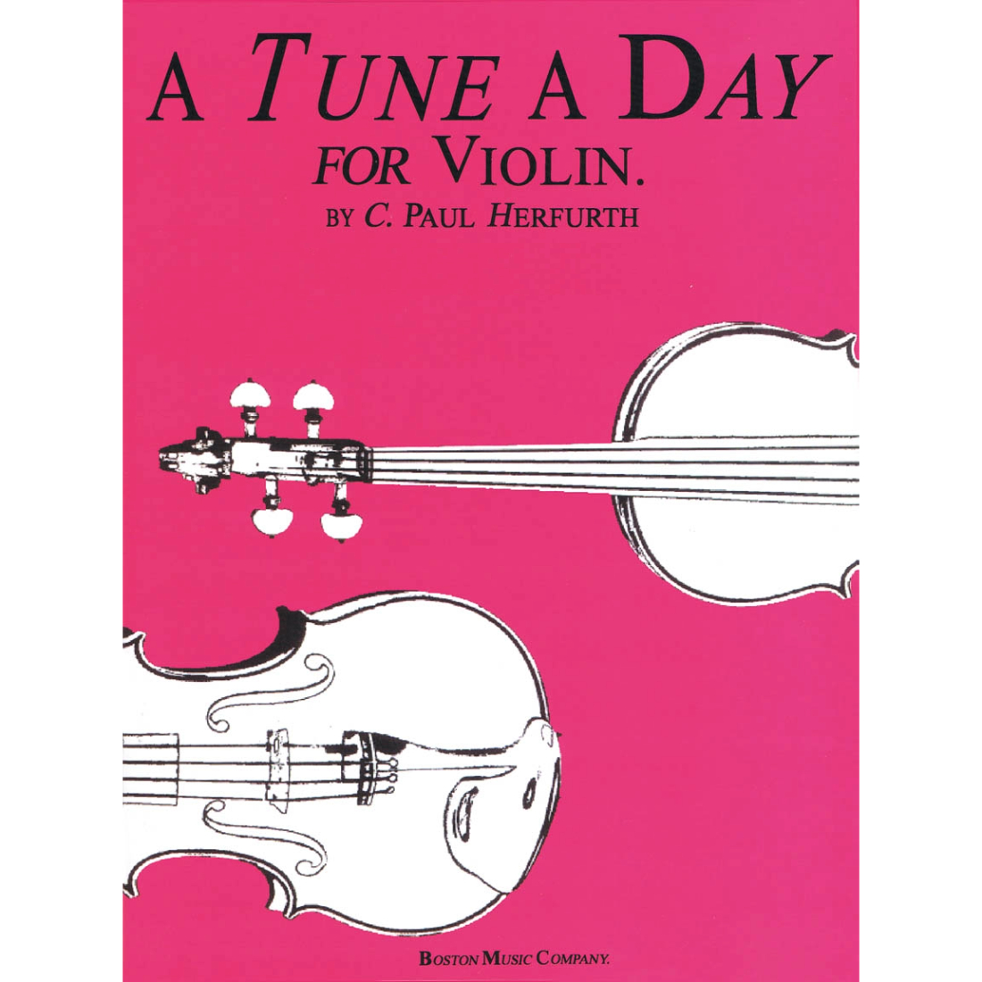 Fuchsia "A Tune A Day" violin method book with black and white drawn violin