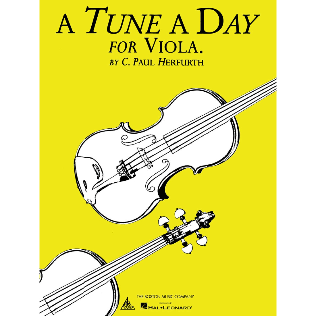 Yellow "A Tune A Day" viola method book with black and white drawn viola
