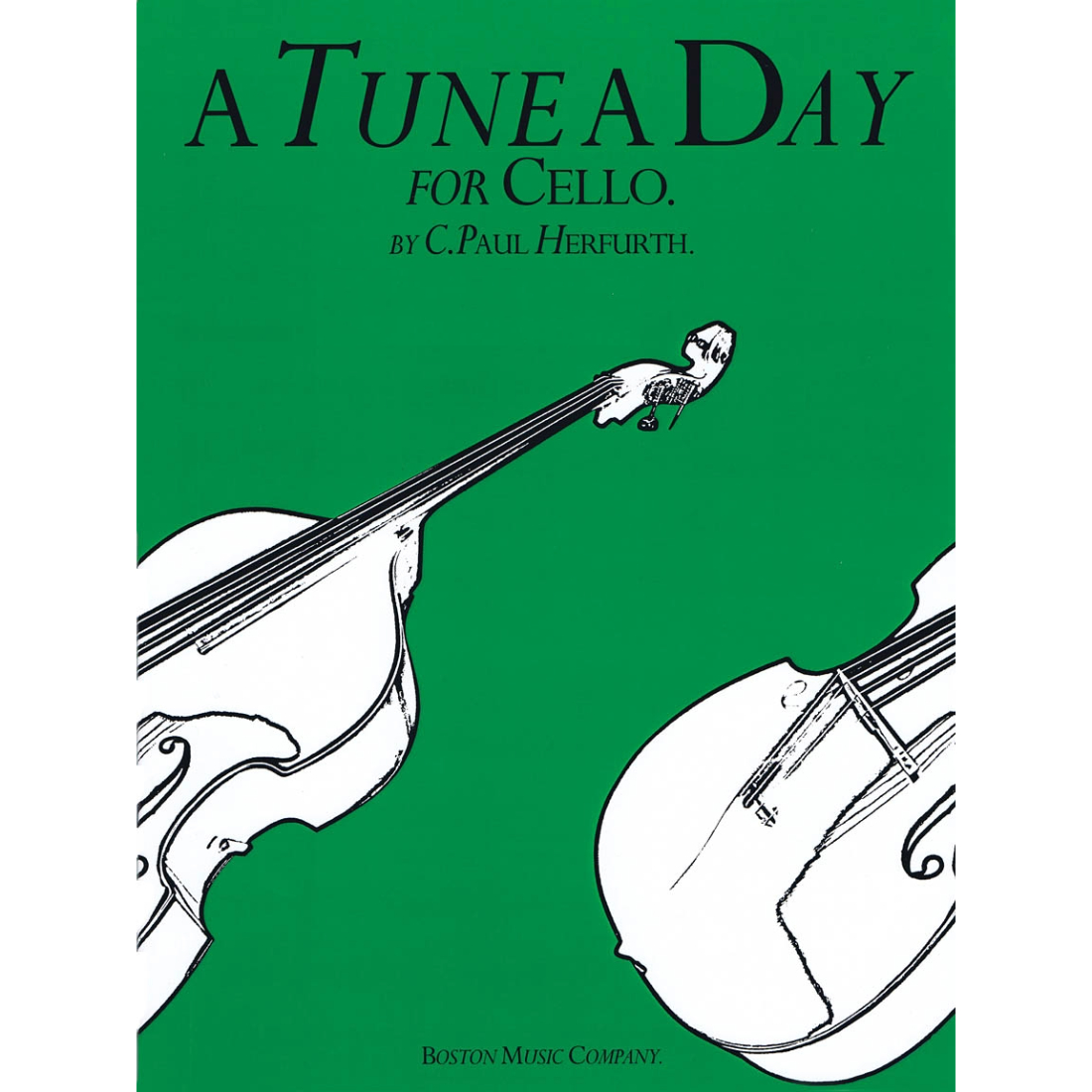Dark green "A Tune A Day" cello method book with black and white drawn cello