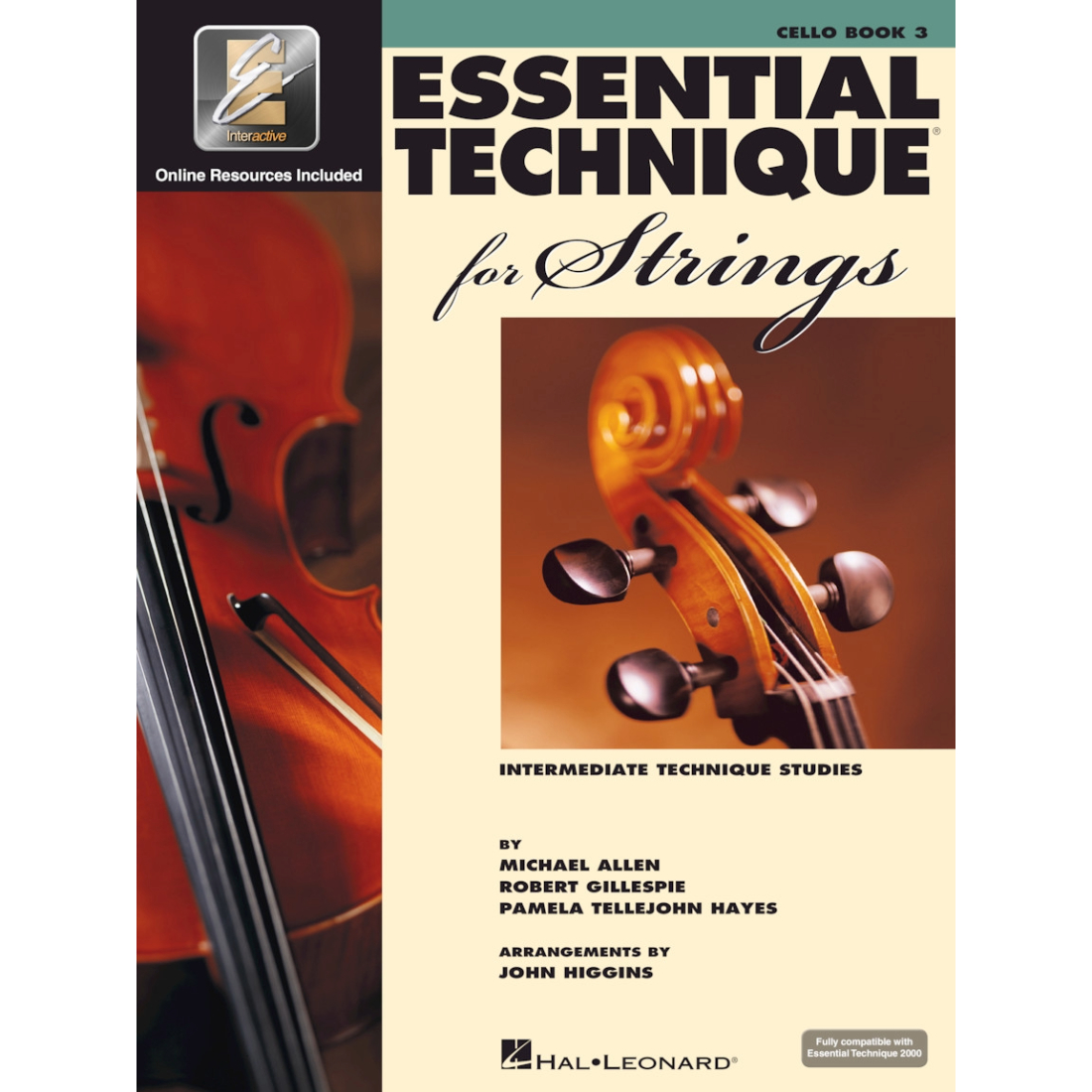 White cover with images of instruments, titled essential elements for strings book 3
