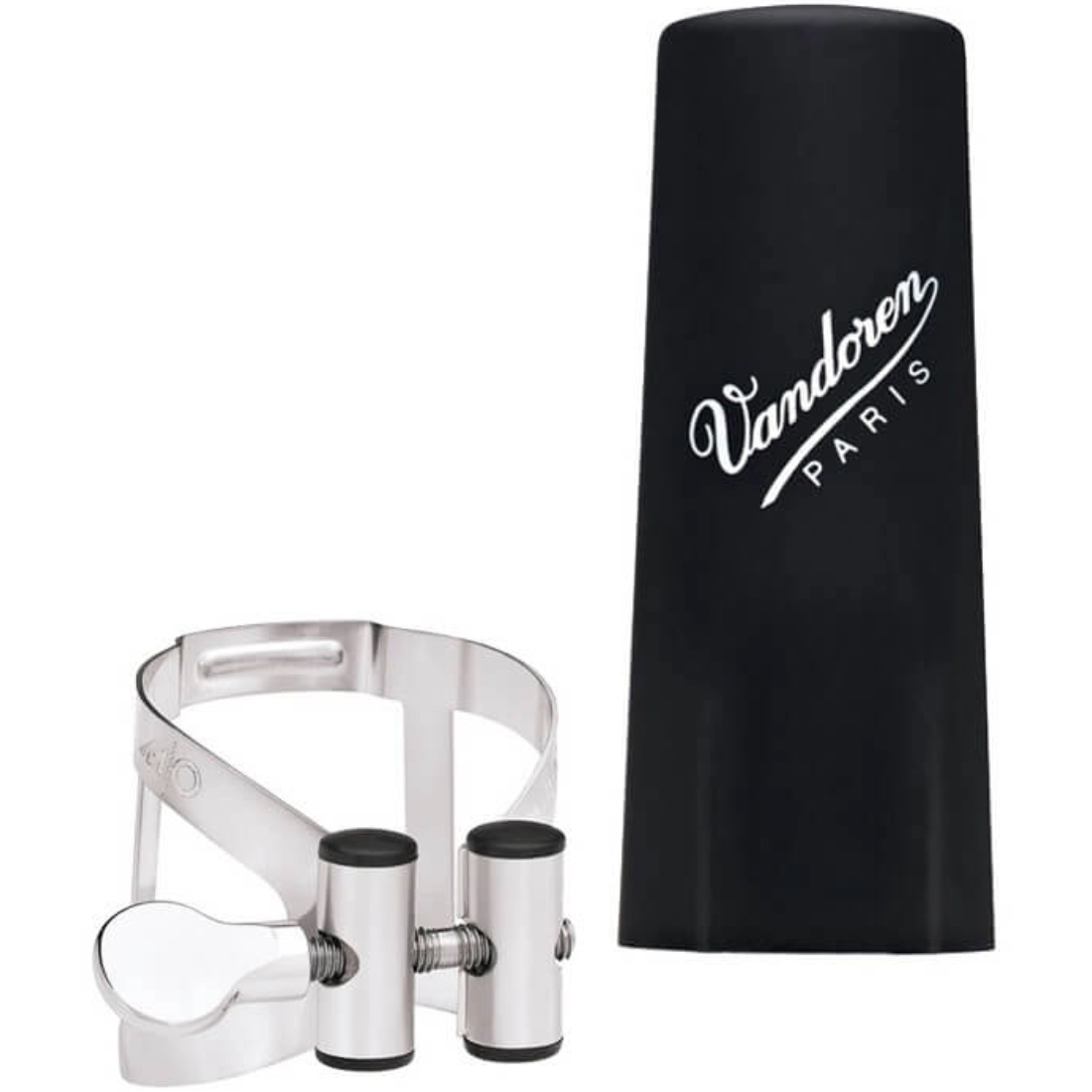 Silver Vandoren Ligature and black reed cap