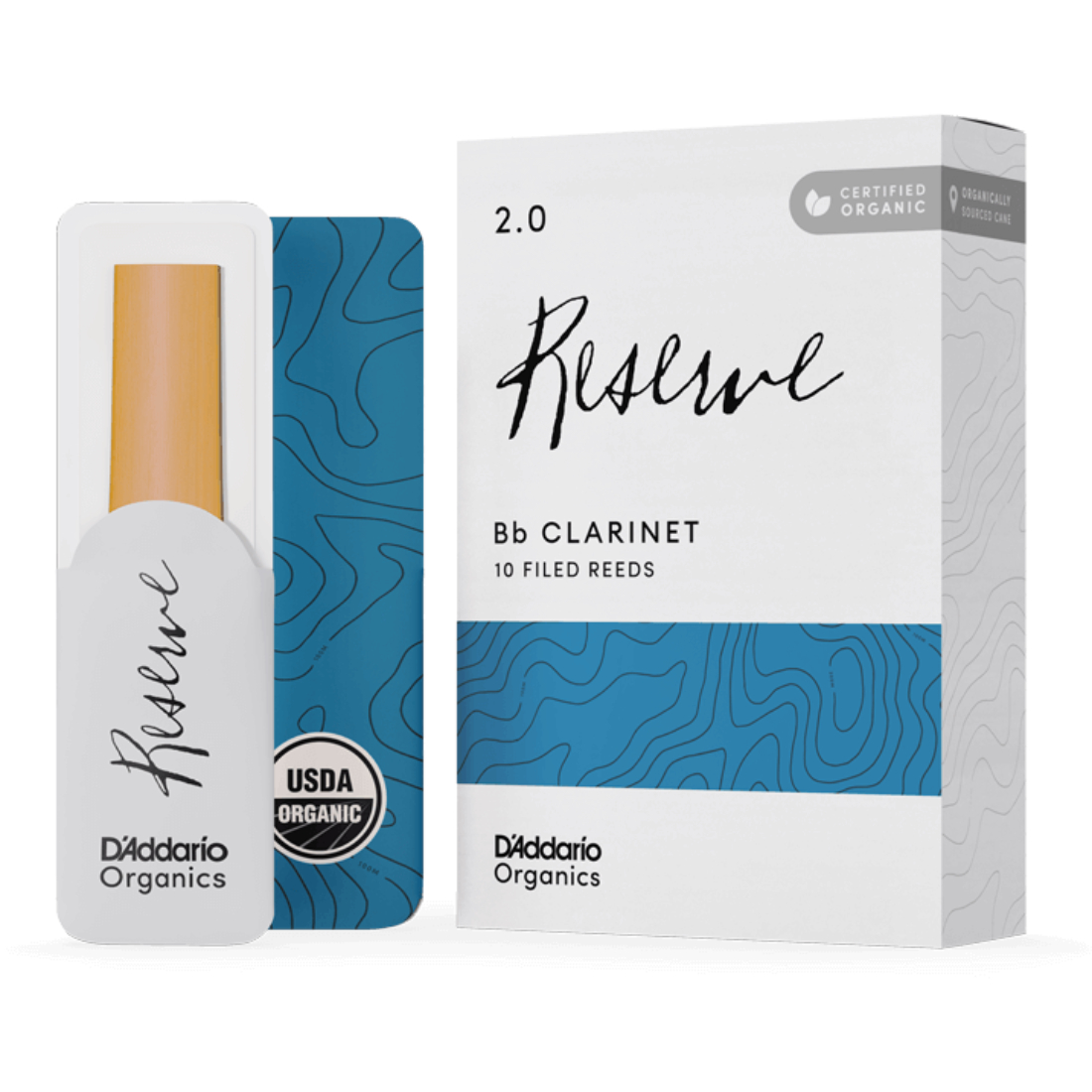 White with Blue Box of Ten D'addario Reserve B Flat Clarinet Reeds