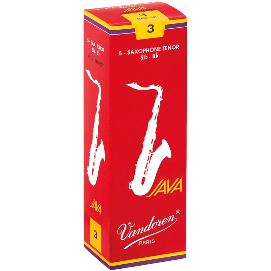 Red box of 5 Vandoren Java Red tenor saxophone reeds