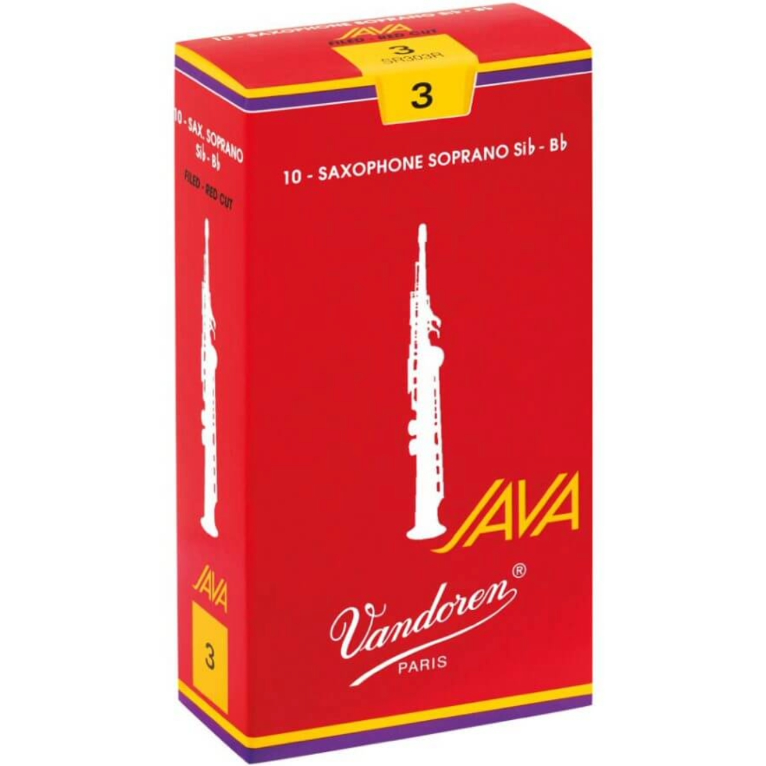 Red box of 10 Vandoren Java Red soprano saxophone reeds