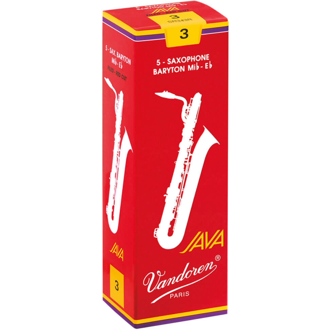 Red box of 5 Vandoren Java Red baritone saxophone reeds