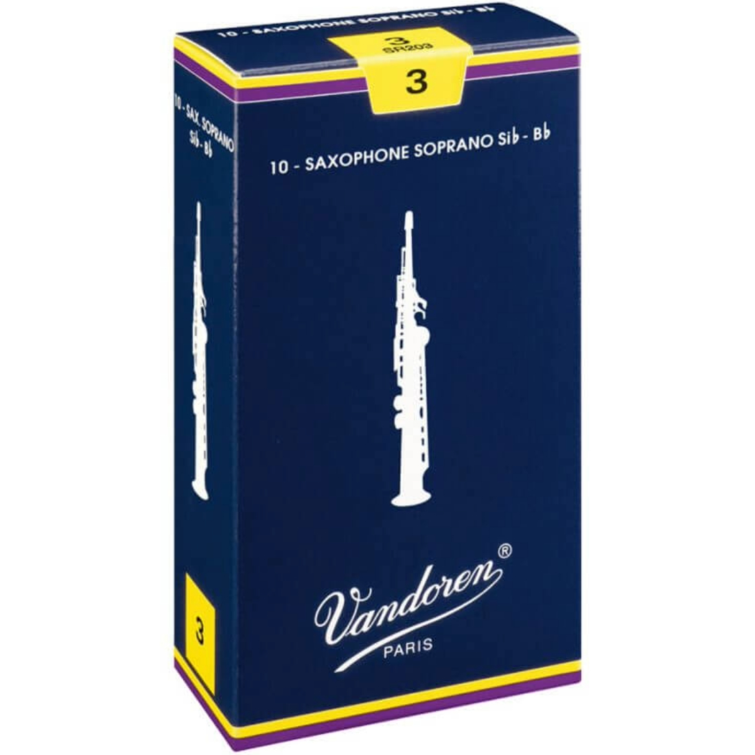 Blue box of 10 Vandoren Traditional soprano saxophone reeds