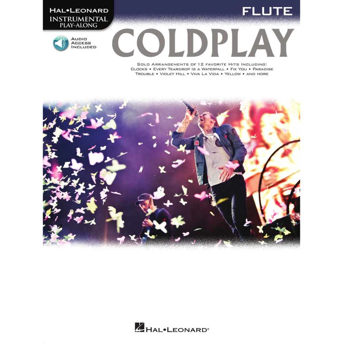 White cover with picture of Coldplay performing, titled Coldplay