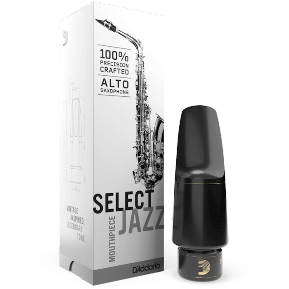 White box D'Addario Select Jazz alto saxophone mouthpiece